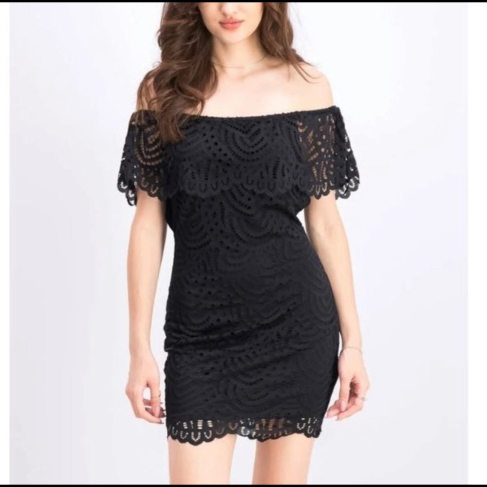 Material Girl Womens Juniors Lace Ruffled Bodycon Dress - XS / Caviar Black